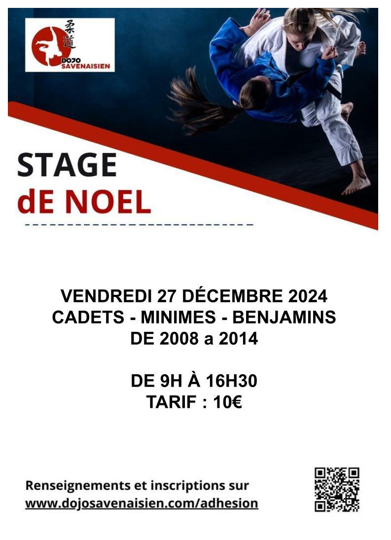 Stage judo de Noël 2024 pour les benjamins, cadets et minimes né(e)s de 2008 à 2014.