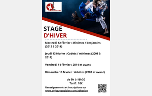 Stage judo d'hiver 2025 pour les cadets et minimes né(e)s en 2008, 2009, 2010 et 2011.